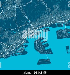 Detailed map poster of Kobe city administrative area. Cityscape panorama. Decorative graphic tourist map of Kobe territory. Royalty free vector illust Stock Vector