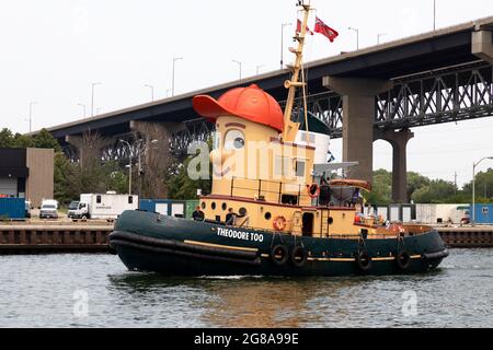 Theodore Too Tugboat arrives at Hamilton Harbour. Hamilton Ontario Canada. Stock Photo