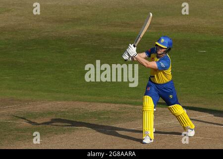 Liam Trevaskis of Durham bats during the Royal London One Day Cup match ...