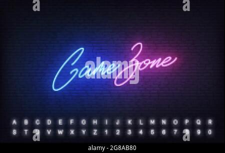 Game Zone neon template. Glowing Game Zone vector lettering design ...
