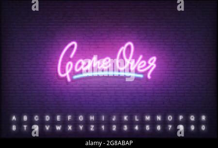 Game Over neon template. Glowing neon lettering Gamers sign Stock Vector