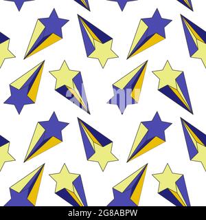 Shooting stars blue yellow seamless patternfor fun kids home party textile design vector illustration star with tail Stock Vector
