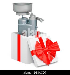 Milk separator inside gift box. 3D rendering isolated on white background Stock Photo