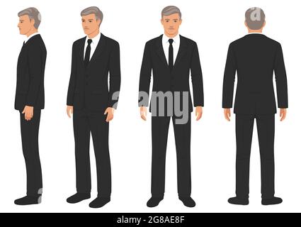 front, back and side view, vector illustration, businessman in suit Stock Vector