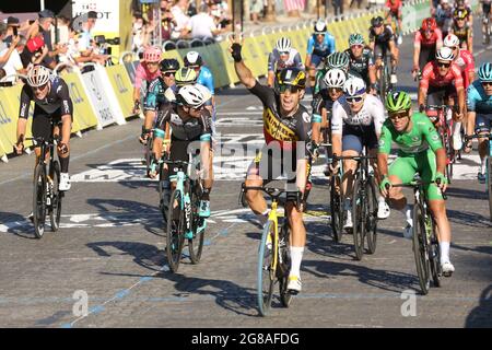 Wout van Aert win the final stage of the 108th edition of the Tour de France cycling race, 108km from Chatou to Paris, in France, Sunday 18 July 2021. Photo by Jerome Domine/ABACAPRESS.COM Stock Photo