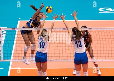 ROTTERDAM, THE NETHERLANDS - JULI 18: Giorgia Frosini of Italy during the Woman U20 World Championship Volleyball match against Italy and Serbia at the Topsportcentrum on juli 18, 2021 in Rotterdam, The Netherlands (Photo by Rene van Dam/Orange Pictures) Stock Photo