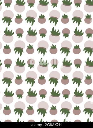 Indoor plants succulents. Potted greens and flower pots. Vector winter garden seamless pattern. Print for textiles, tee-shirt, eco packaging, background, wallpapers. Stock Vector
