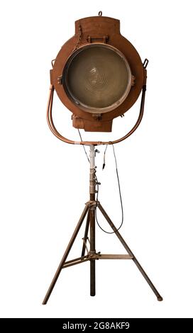 A Vintage Theatre, Movie Or TV Studio Light, Isolated On A White Background Stock Photo