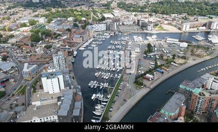 Ipswich Waterfront Suffolk UK marina and apartments aerial image Stock Photo