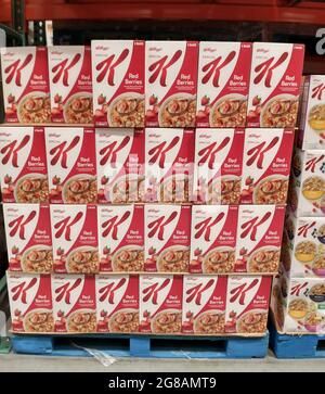 Pallet of Cereal at a Big Box Store Stock Photo