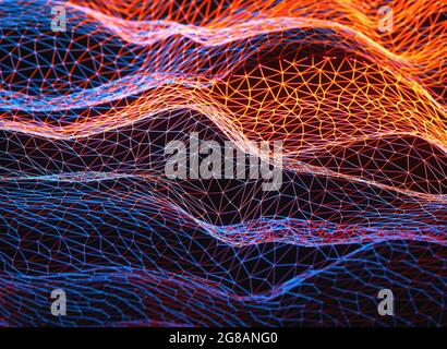 Abstract background. Colorful mesh interconnected lines. Cloud computing concept. 3D illustration.