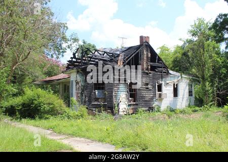 Abandoned and burned home in Augusta, Georgia Stock Photo