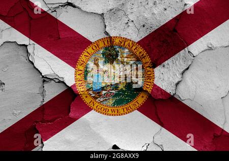 flag of Florida, USA painted on cracked wall Stock Photo