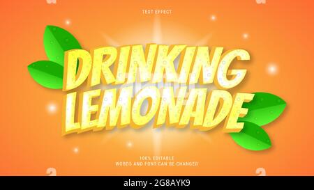 drinking lemonade text effect 100% editable vector image Stock Vector