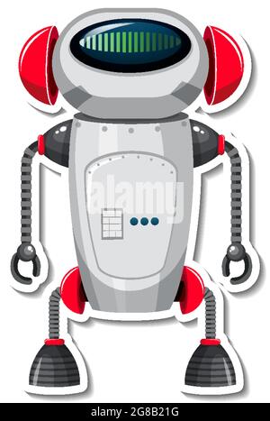 Sticker template with robot in cartoon style illustration Stock Vector