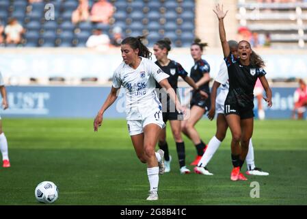 OL Reign forward Sofia Huerta (11) plays the ball during a NWSL match against the Chicago Red Stars at SeatGeek Stadium, Sunday, July 18, 2021, in Bri Stock Photo