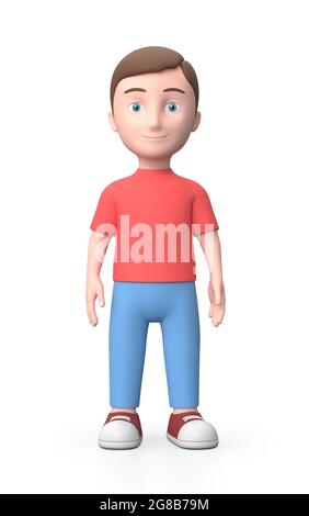 Young Boy. 3D Cartoon Character. Isolated on White Stock Photo