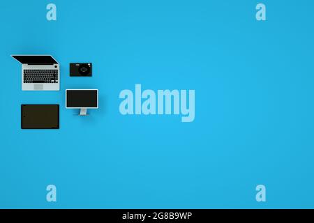 Set of 3D models of gadgets on a white background. Computer, smartphone ...