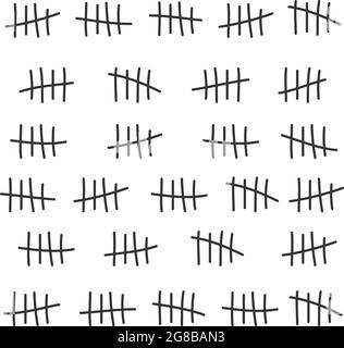 A pattern of black tally mark on a white background. Flat vector illustration. Stock Vector