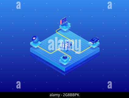 Digital smart home automation concept as modern isometric 3D illustration Stock Vector