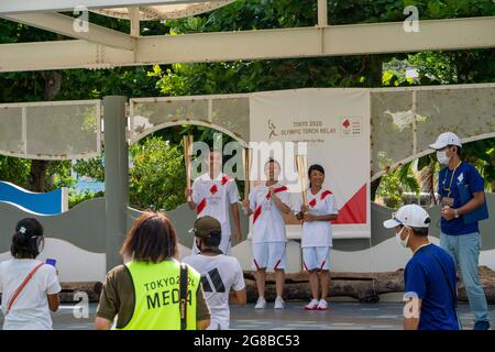 Local Torchbearers Pose During The Tokyo 2020 Olympic Torch Relay In ...