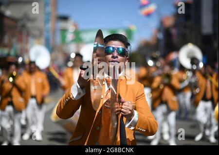 El Alto, Bolivia. 16th July, 2021. Folklore dancers are registered for