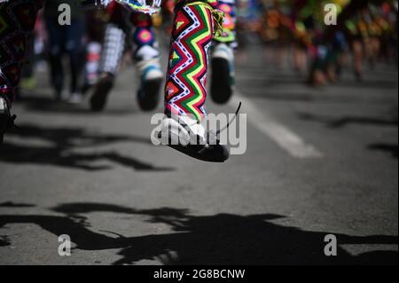 El Alto, Bolivia. 16th July, 2021. Folklore dancers are registered for