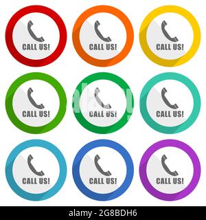 Call us vector icons, set of colorful flat design buttons for webdesign and mobile applications Stock Vector