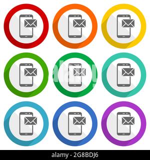 Mail vector icons, set of colorful flat design buttons for webdesign and mobile applications Stock Vector