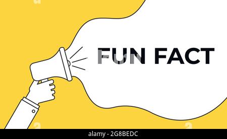 Fun Fact megaphone red banner in flat style on white background. Hand holds loudspeacker. Stock Vector