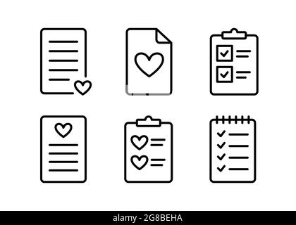 Wish list icon in simple outline design. Wishlist icons set. Vector illustration isolated on white background. Editable stroke Stock Vector