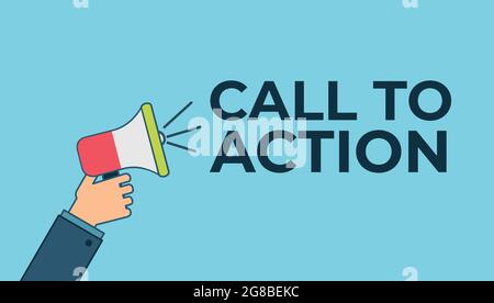 Call to action. Megaphone with bubble speech. Sticker for promotion Stock Vector