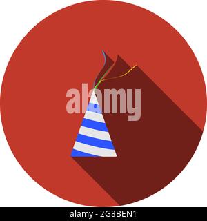 Party Cone Hat Icon. Flat Circle Stencil Design With Long Shadow. Vector Illustration. Stock Vector