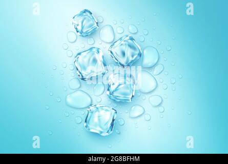 Realistic water splash and frozen ice cubes on transparent background ...