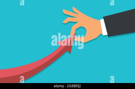 Hand pulling graph arrow upwards. Growth, improvement, development and success concept. Stock Vector