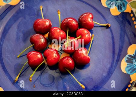 A plate of cherries Stock Photo