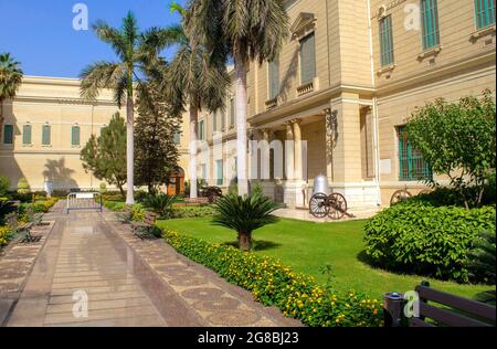Cairo - Egypt - October 4, 2020: Presidency museum and Facade of Abdeen Royal Palace, located in Eastern Downtown of the city. Garden in Abdeen Palace Stock Photo