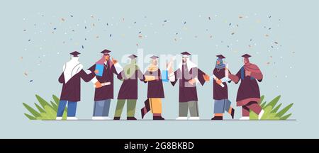 arab graduated students standing together near certificate arabic ...