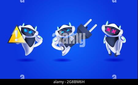 set modern robots charging artificial intelligence technology concept full length Stock Vector
