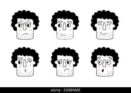Unshaven man face expression. Guy face different  Stock Vector
