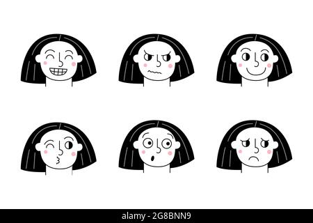 Facial Expressions Of A Cute Woman. Different Female Emotions Set ...