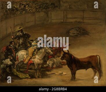 Bullfight, Suerte de Varas; Francisco José de Goya y Lucientes (Francisco de Goya) (Spanish, 1746 - 1828); 1824; Oil on canvas; 49.8 × 70.8 cm (19 5/8