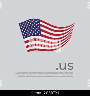 USA flag. Vector stylized us national poster design on white background. Wavy american flag with us domain, place for text. State patriotic banner Stock Vector