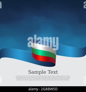 Bulgaria flag background. Bulgarian flag wavy ribbon on blue white background. National patriotic poster. Vector tricolor brochure design. State banne Stock Vector