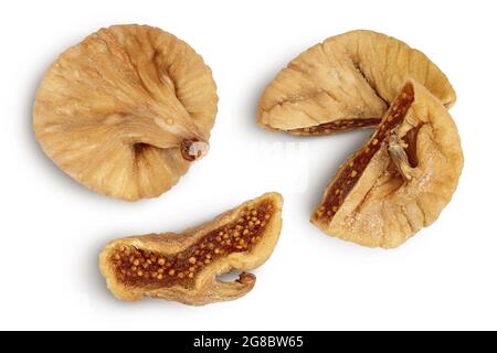 dried fig isolated on white background with clipping path and full depth of field. Top view. Flat lay Stock Photo
