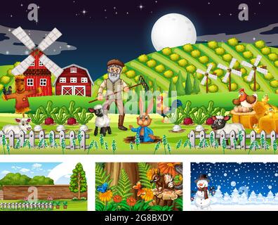 Four different nature horizontal scene  illustration Stock Vector