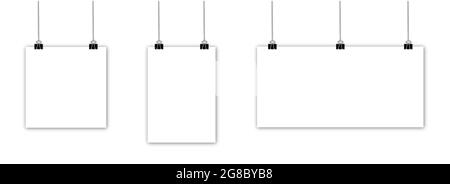 Empty white photo frame mockup. Square, poster, banner. Realistic picture hanging. Vector illustration Stock Vector
