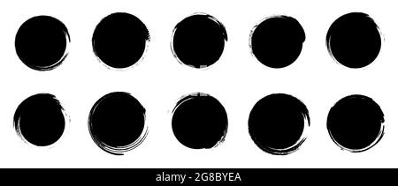Set of grunge round shapes. Black circle brush stroke. Paint brush stamp collection isolated on white background Stock Vector