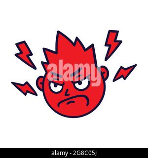 Round abstract face with angry emotion. Mad emoji avatar. Portrait of a grumpy man. Cartoon style. Flat design vector illustration. Stock Vector