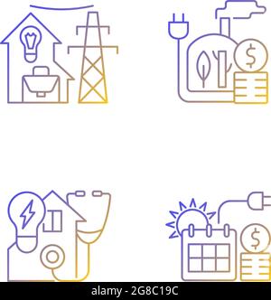 Electrical energy purchase linear icons set Stock Vector